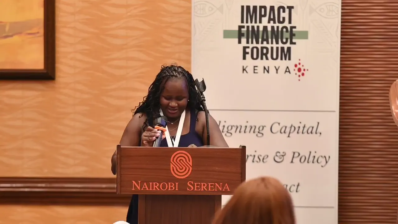 Esther Njeri addressing the Kenya Impact Finance Forum at the Nairobi Serena