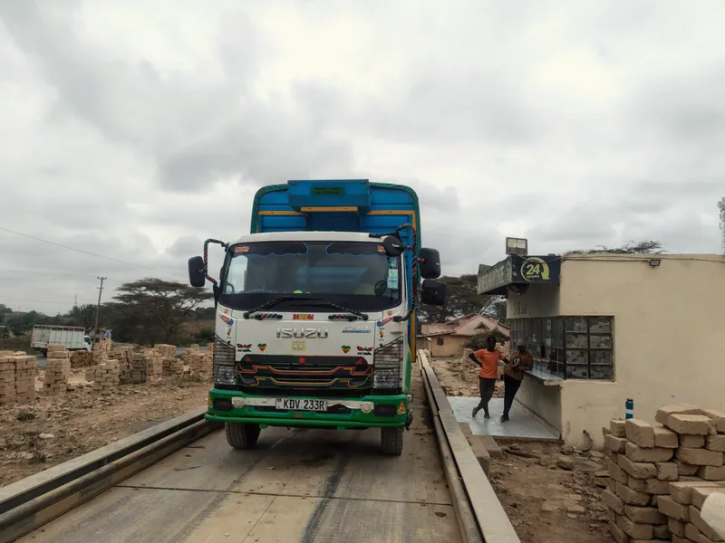 Loaded truck crossing the weighbridge
